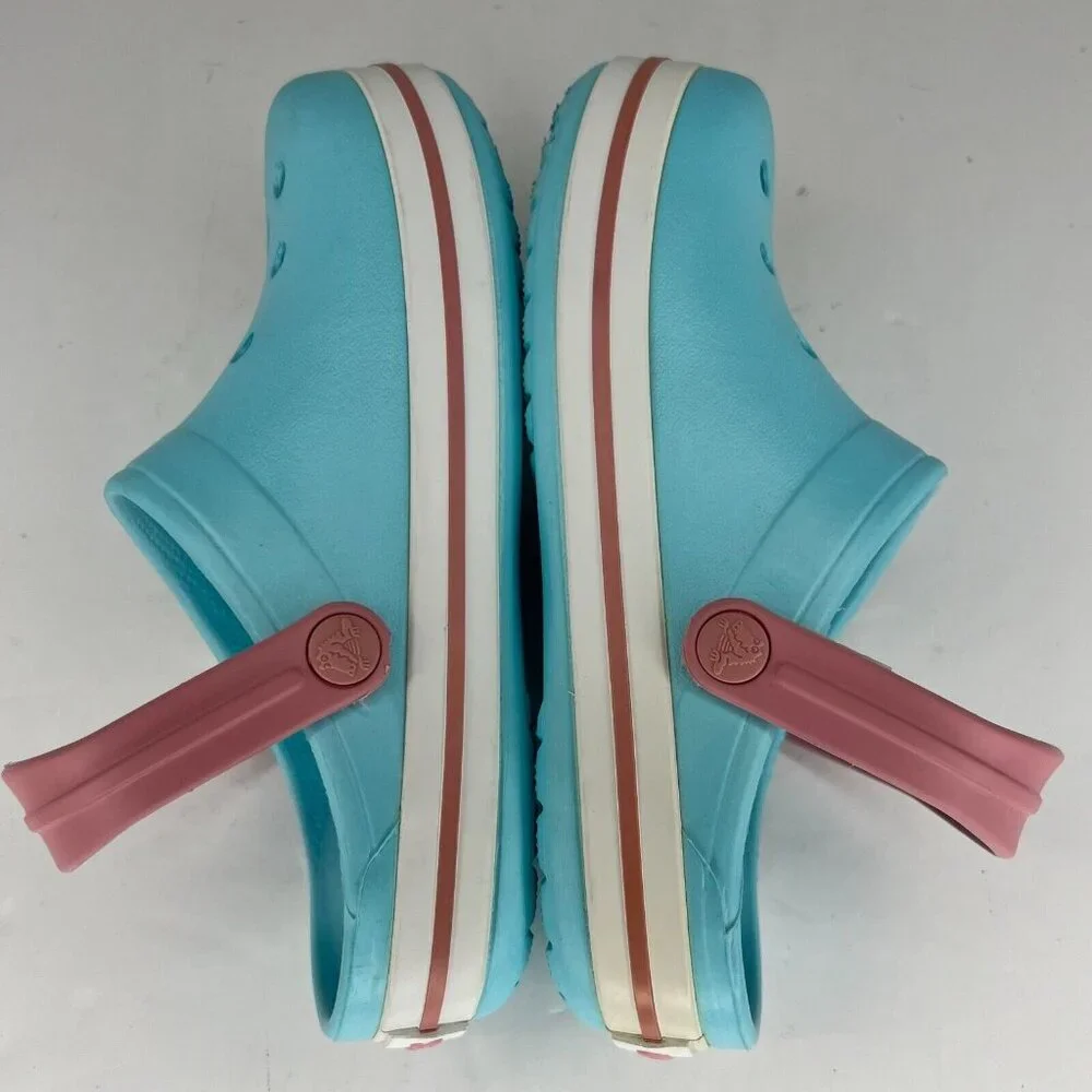 Crocs Unisex Ice Blue Pink Crocband Rubber Classic Solid Sandals Size 2 Clogs